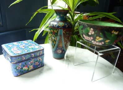 Vintage Chinese Cloisonne and Enamel Collection. Vase, Bowl and Trinket Box