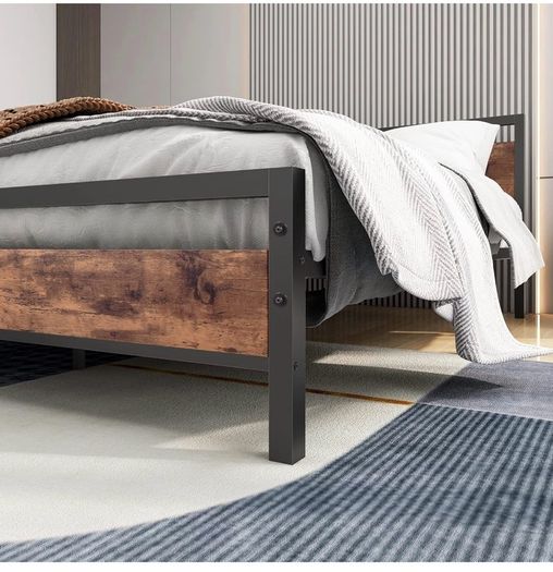 King Size Bed Frame with Wood Headboard,Heavy Duty Metal Platform
