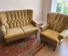 Vintage Velvet Style Sofa & Armchair Set