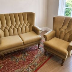 Vintage Velvet Style Sofa & Armchair Set