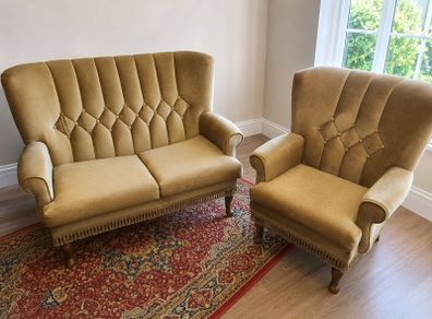Vintage Velvet Style Sofa & Armchair Set