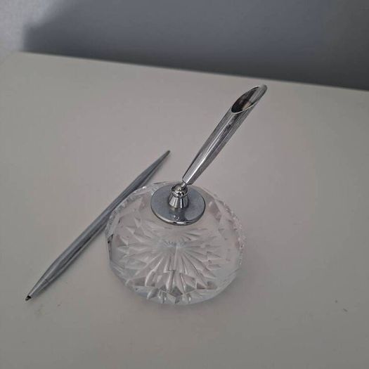 Vintage Waterford Crystal Cut Paperweight Pen Holder