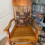 Solid Wood Rocking Chair with Slatted Seat and Back Rustic Finish with Cushion Image 2