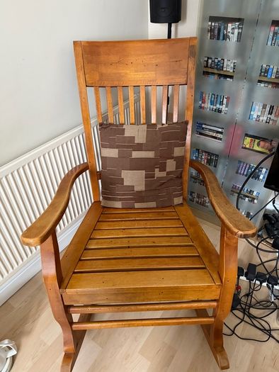Solid Wood Rocking Chair with Slatted Seat and Back Rustic Finish with Cushion