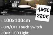 LED Bathroom Mirror Demister Antifog 100cm Dual LED Bright Light Touch Switch Makeup Round Cosmetic