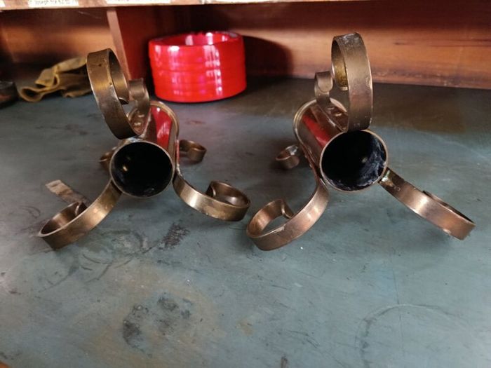 Pair of Brass Trench Art Candle Holders