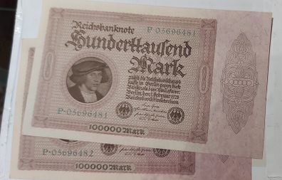 1923 German 100,000 mark consecutive pair in uncirculated condition