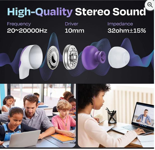 Bulk earphones 100x Pack | Basic Earbuds, Dot Headphones, Black in-Ear Earbuds, Disposable Headphones, 3.5 MM Audio Jack Stereo Earphones for Schools, Kids, Classrooms & Libraries