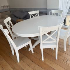 IKEA INGATORP Extendable Dining Table and 6 INGOLF Chairs Set White