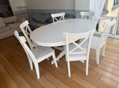 IKEA INGATORP Extendable Dining Table and 6 INGOLF Chairs Set White