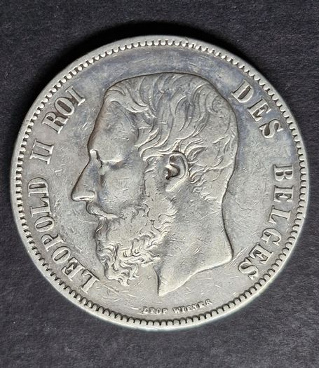 1870 Belgium 5 Francs - Leopold II small head Silver coin