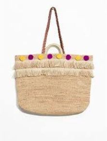 & other Stories woven straw pom pom tote beach bag