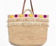 & other Stories woven straw pom pom tote beach bag