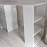 White desk with three drawers and side shelving Image 3