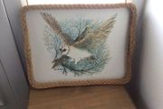 Large Vintage Basket weave melamine Tray barn owl print Cottage Core