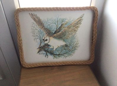 Large Vintage Basket weave melamine Tray barn owl print Cottage Core