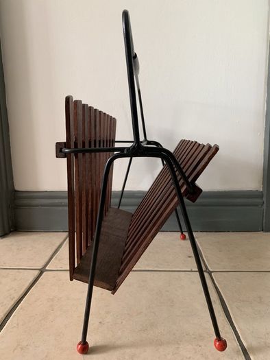 Atomic Teak & Metal Wire Magazine Rack