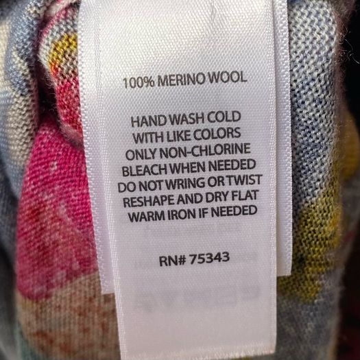 Kenar Blue Floral 100% Merino Wool Knit Jumper Sweater 3/4 Sleeve Size M UK 10