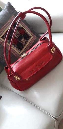 Marino Orlandi Genuine Italian Cherry Red Leather Shoulder/Hand Bag