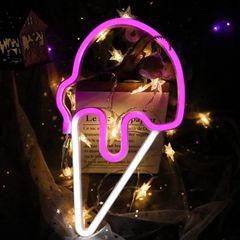 Led Neon Light Ice Cream Neon Signs for Wall Decor Battery or USB Powered Neon Night Light Neon Light Sign Art Wall Decorative Light for Home Birthday Party Children Supply Gifts-Pink/White (FREE POSTAGE)