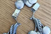 3 Antique cherry Tablecloth Weights on Hangers Pendant Tablecloth