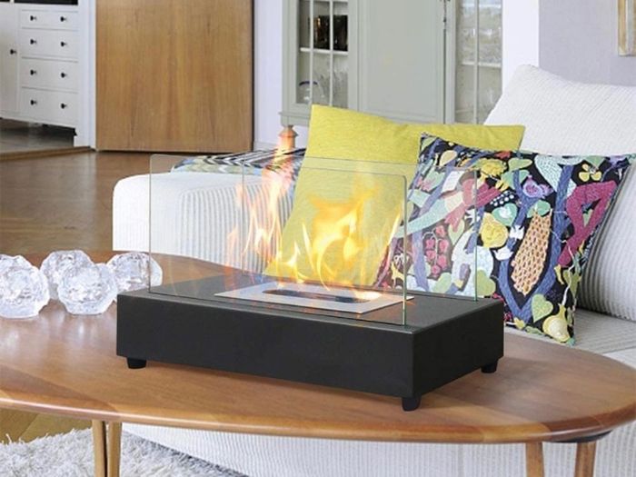 Rectangle Tabletop Bio Ethanol Fireplace Indoor Outdoor Fire Pit Portable Fire Bowl Pot Fireplace in Black, Realistic Burning (FREE POSTAGE)