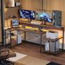 181CM L Shaped Corner Desk with Power Outlets LED Lights Image 8