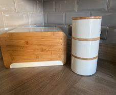 bread bin, coffee, tea and sugar canisters