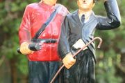 Charlie Chaplin Arrested by Policeman Chalkware Statue Figure - Vintage 6,4"