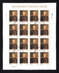 2002 Ireland Death Centenary of Archbishop Croke (First Patron of the GAA) Stamp Sheetlet 1B1B1B1B Fine Used with Dublin CDS cancel of 17th September 2002 (First day of issued) on envelope extract.