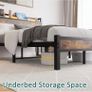 Double Bed Frame 135 x 190 cm with Wooden Storage Headboard, Black Charging Station, LED Lights, Heavy Duty Metal Slats, Under Bed Storage,No Box Spring Needed,Easy Assembly Image 6