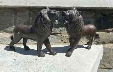 Superb Pair of 19th Century Chinese Antique Bronze Figurines depicting Lions