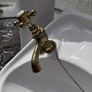 Vintage White Ceramic Sink with Antique Brass Waterford Ireland Taps Image 4