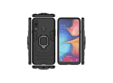 For Samsung Galaxy A20s Cover Hybrid Case Rugged Shockproof Magnet Ring Stand Black New - FHT20SMK5