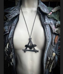 Protection 1700s Coffin Nails and Crow Necklace Brutalist Crust Punk Pagan Pendant Necklace Talisman Wasteland Dystopian Gothic