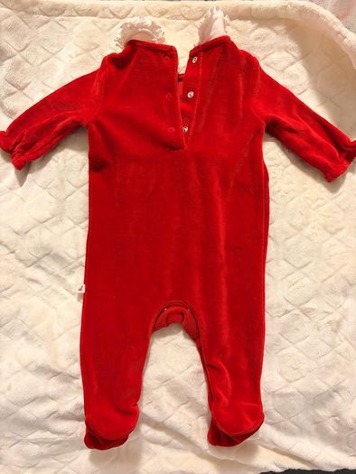 Next Red Velour Baby Sleepsuit