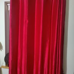 red curtains