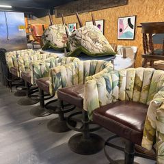 Upholstered Tub Lounge Bar Chairs Botanical Fabric & Leather Seat 18 Available