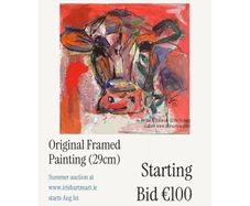 Original Art - Auction - Cow in Abstract Aesthetic Original Painting 29 cm framed