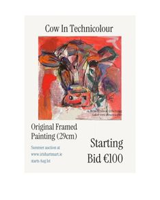 Original Art - Auction - Cow in Abstract Aesthetic Original Painting 29 cm framed