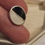 Vintage 925 Sterling Silver Mother of Pearl and Onyx Face Cufflinks with Chain Link Image 5