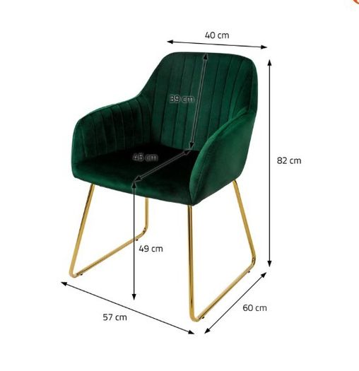 Set of 2 Green Velvet Dining Chairs with Gold Metal Legs