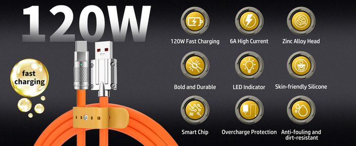 120W 6A 180 Degree Rotating Super Fast Charge Cable Mobile USB to Type C Charger For Samsung