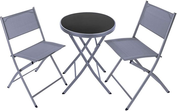 _Table with Glass Top and 2 Chairs, Robust Steel Frame, Easy to Assemble and Dismantle
