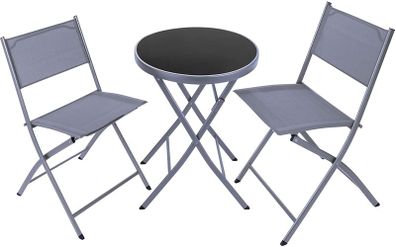 _Table with Glass Top and 2 Chairs, Robust Steel Frame, Easy to Assemble and Dismantle