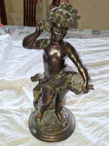Antique 19th Century Bronze patinated metal sculpture in the style of Bacchus with Cymbals after the French sculptor Clodion