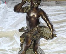 Antique 19th Century Bronze patinated metal sculpture in the style of Bacchus with Cymbals after the French sculptor Clodion