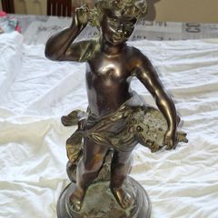 Antique 19th Century Bronze patinated metal sculpture in the style of Bacchus with Cymbals after the French sculptor Clodion