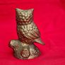 Brass Owl Figurine on Tree Stump Image 4