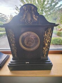 Antique Victorian Black Slate Mantle Clock + 4 others